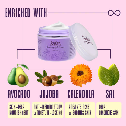 Dazller Eterna Nurturing Night Cream, Non-Greasy,Avocado,Jojoba,Calendula & Sal Resin Extracts (100 g)