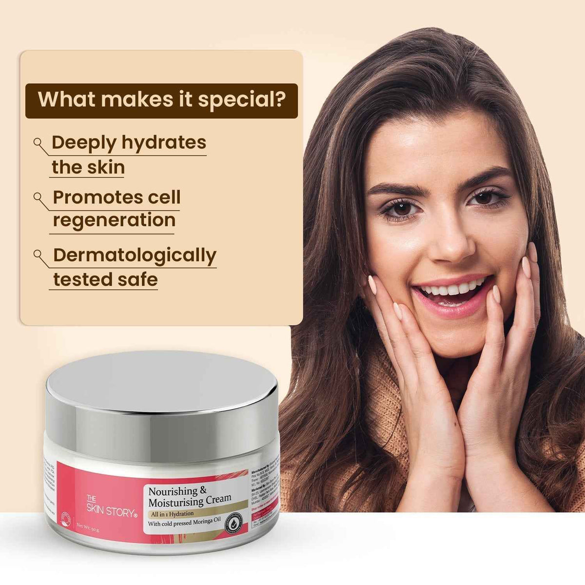 The Skin Story Nourishing & Moisturising Cream - With Cold Pressed Moringa Oil, All In 1 Hydration, 50 g