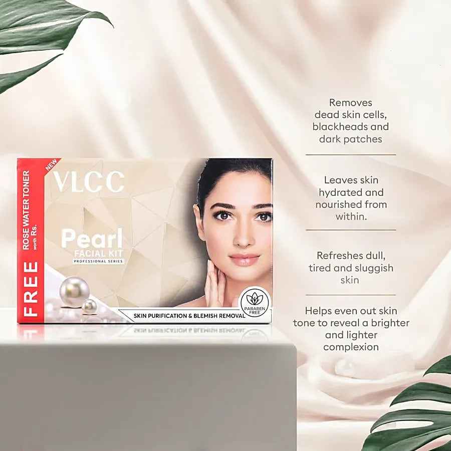 VLCC Pearl Facial Kit with Free Rose Water Toner For Bright Skin, 400g