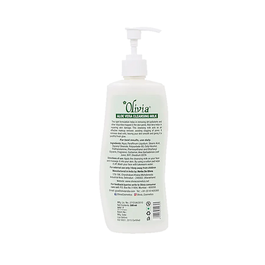 Olivia Natural Skin Care Aloevera Cleansing Milk - Premium Refreshing Leaves, 500 ml
