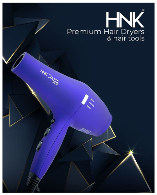 HNK Dazzl Hair Dryer 2200w Voilet 2 Nozzel Noise Reduction Silky shine hair 4 heat setting Option