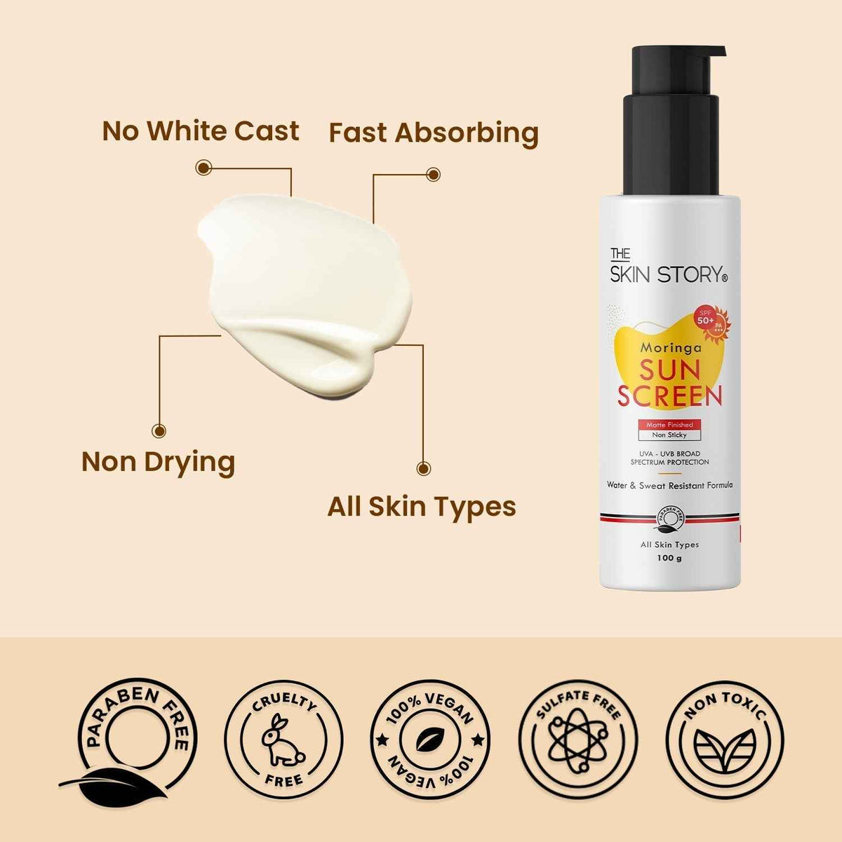 The Skin Story Broad Spectrum Sunscreen | UVA & UVB Protection| SPF 50 | Moringa Oil | 100g