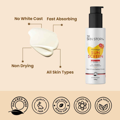 The Skin Story Broad Spectrum Sunscreen | UVA & UVB Protection| SPF 50 | Moringa Oil | 100g