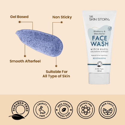 The Skin Story Blueberry Face Wash for Deep Cleansing & Moisturizing, Minimizes Pores With Witch Hazel Gel Based 100ml