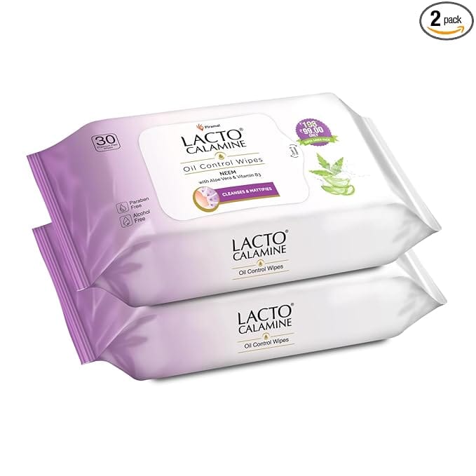 Lacto Calamine Oil Control Face Wipes – Pack of 2 (30 N Each)