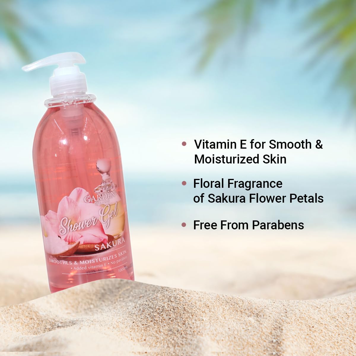 Garden Bliss Sakura Shower Gel - Moisturizing Body Wash with Vitamin E (1000 ml)