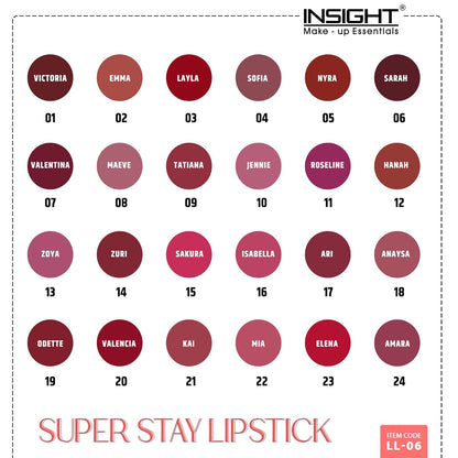 Insight Cosmetics Super Stay Lipstick - Shades (Layla,Nyra,Ari,Valencia)