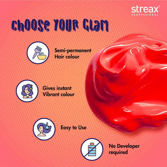 Streax Professional Hold & Play Funky Colours, Hair Color, 100g - Flirty Red