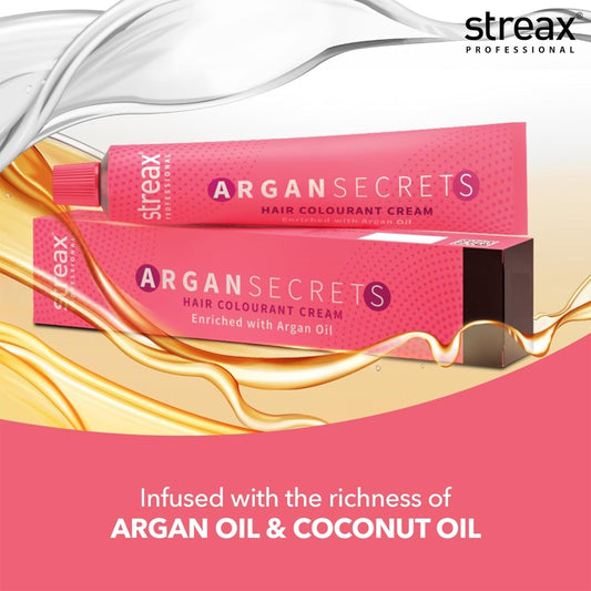 Streax Professional Argan Secrets Permanent Hair Colourant Cream - Natural Black 1 (Enriched with Argan Oil) 60 gm