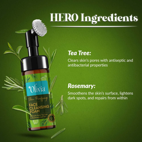 Olivia Skin Purifying Face Cleansing Foam with Salisylic Acid, Tea Tree, & Rosemarry Leaf Oil
