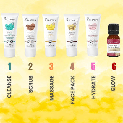The Skin Story Detan Facial Kit | 6-Step Regimen for Tan Removal & Brighter Skin | 63g