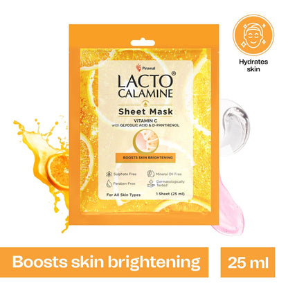 Lacto Calamine Vitamin C Face Sheet Mask with Antioxidants | Nourishing, Brightening & Glowing Skin | 25ml (Buy 1 Get 1 Free)