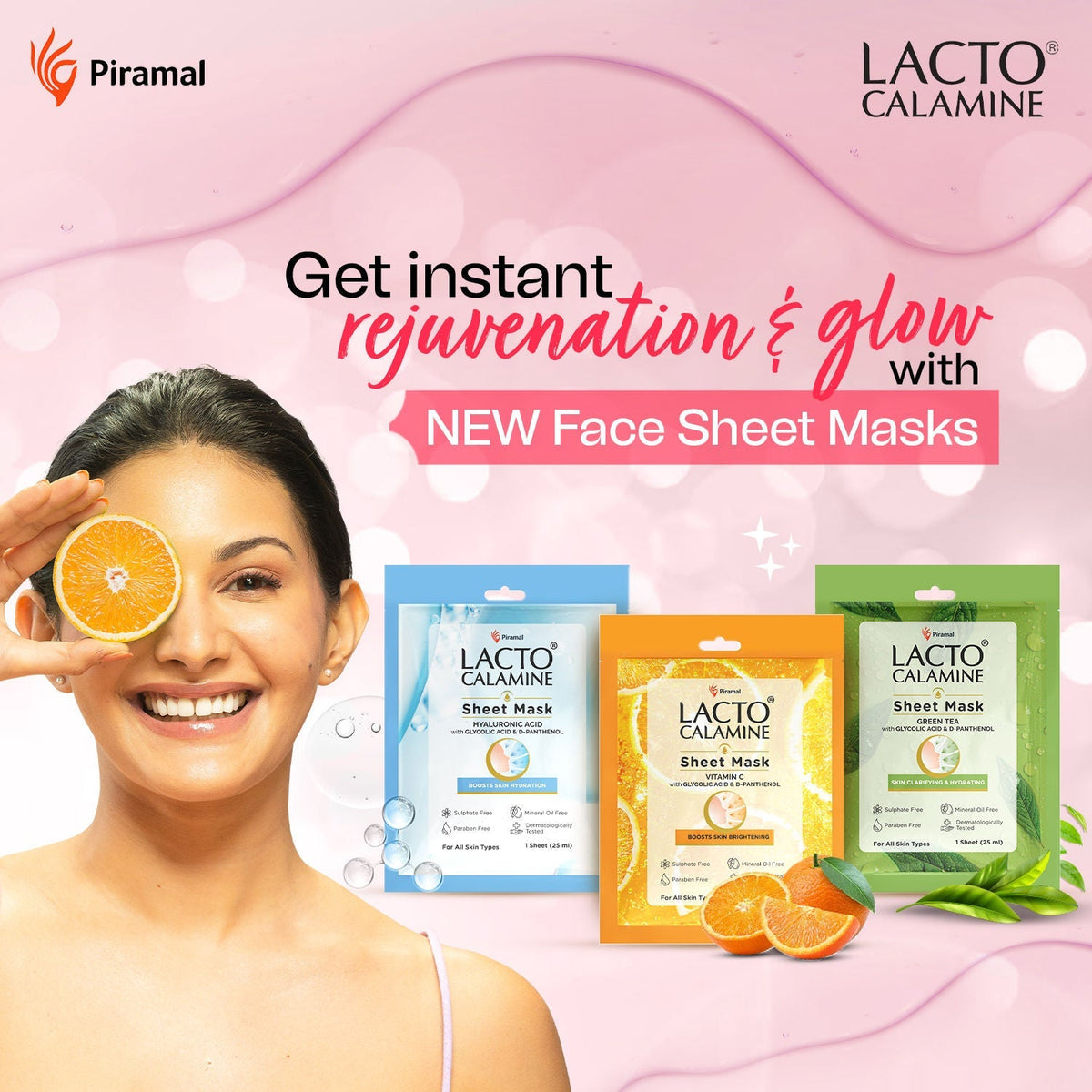 Lacto Calamine Vitamin C Face Sheet Mask with Antioxidants | Nourishing, Brightening & Glowing Skin | 25ml (Buy 1 Get 1 Free)