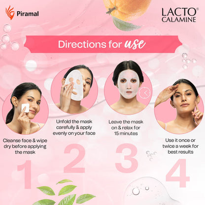 Lacto Calamine Vitamin C Face Sheet Mask with Antioxidants | Nourishing, Brightening & Glowing Skin | 25ml (Buy 1 Get 1 Free)