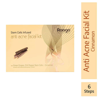 Raaga Professional Anti-Acne Stem Cells Facial Kit – 6 Step Advanced Treatment with Cinnamon, Green Grape & Chilli Pepper Stem Cells | Fights Inflammation & Clears Acne – 61 gm