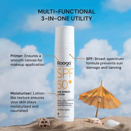 Raaga Professional SPF 50 Sunscreen Lotion | PA++++ | UVA + UVB Protection | Anti-Tan | Non-Greasy | Water & Sweat Proof | For All Skin Types – 55 ml