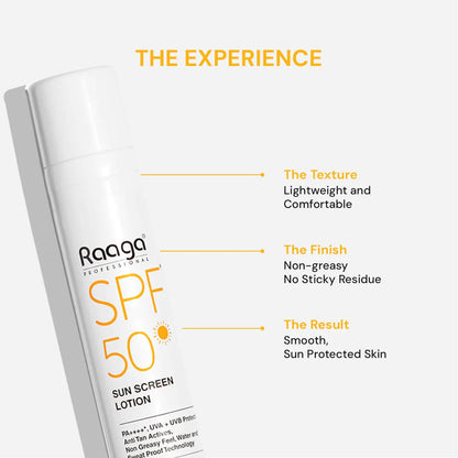 Raaga Professional SPF 50 Sunscreen Lotion | PA++++ | UVA + UVB Protection | Anti-Tan | Non-Greasy | Water & Sweat Proof | For All Skin Types – 55 ml