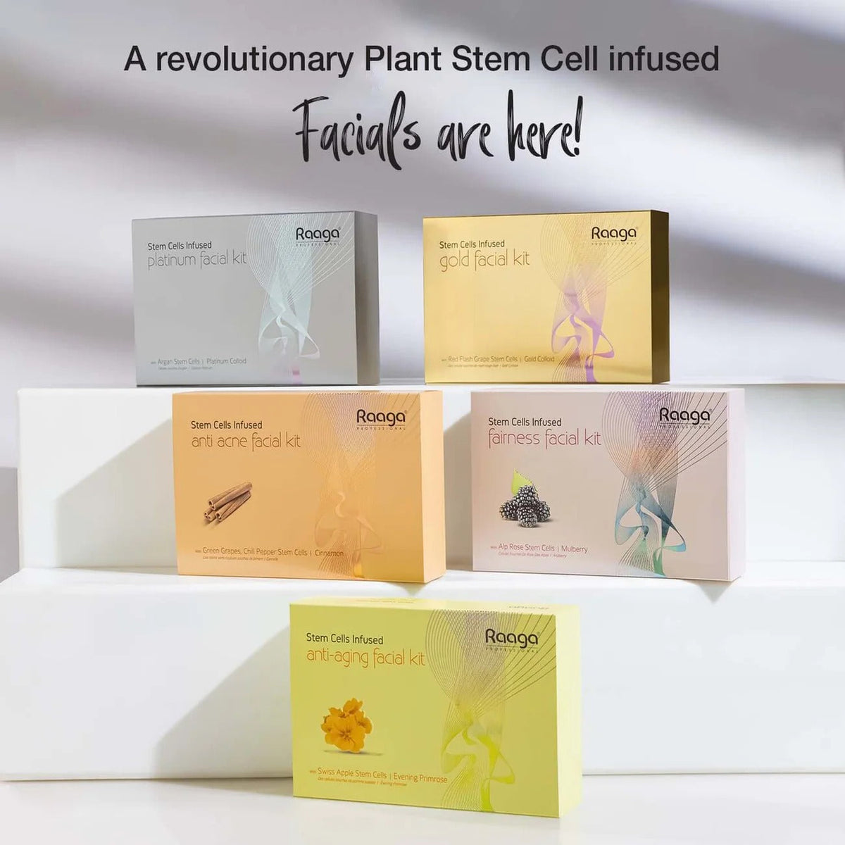 Raaga Professional Anti-Aging Stem Cells Facial Kit – 6 Step Complete Skincare with Evening Primrose & Swiss Apple Stem Cells | Restores Youthful Radiance – 61 gm