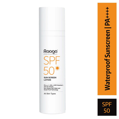 Raaga Professional SPF 50 Sunscreen Lotion | PA++++ | UVA + UVB Protection | Anti-Tan | Non-Greasy | Water & Sweat Proof | For All Skin Types – 55 ml